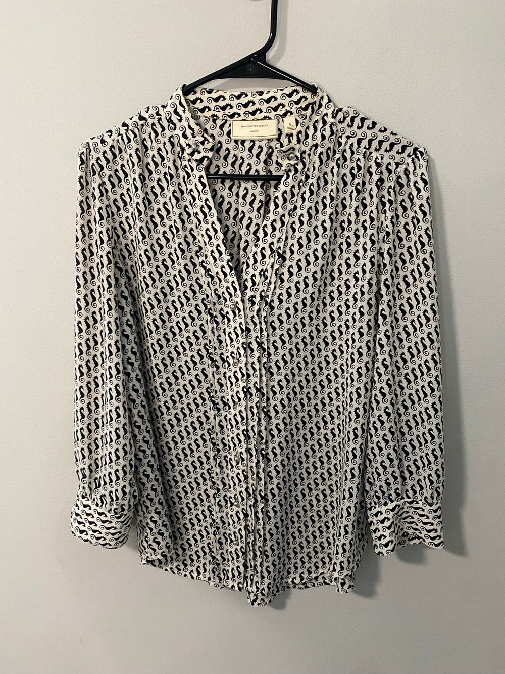 Moulinette Soeurs Seahorse Print Blouse Black White Size 6